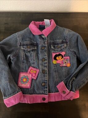 Vintage 2004 Nick Jr Dora the Explorer Denim Jacket With Embroidered Patches 6